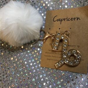 Capricorn Gold Keychain with White Pom Pom